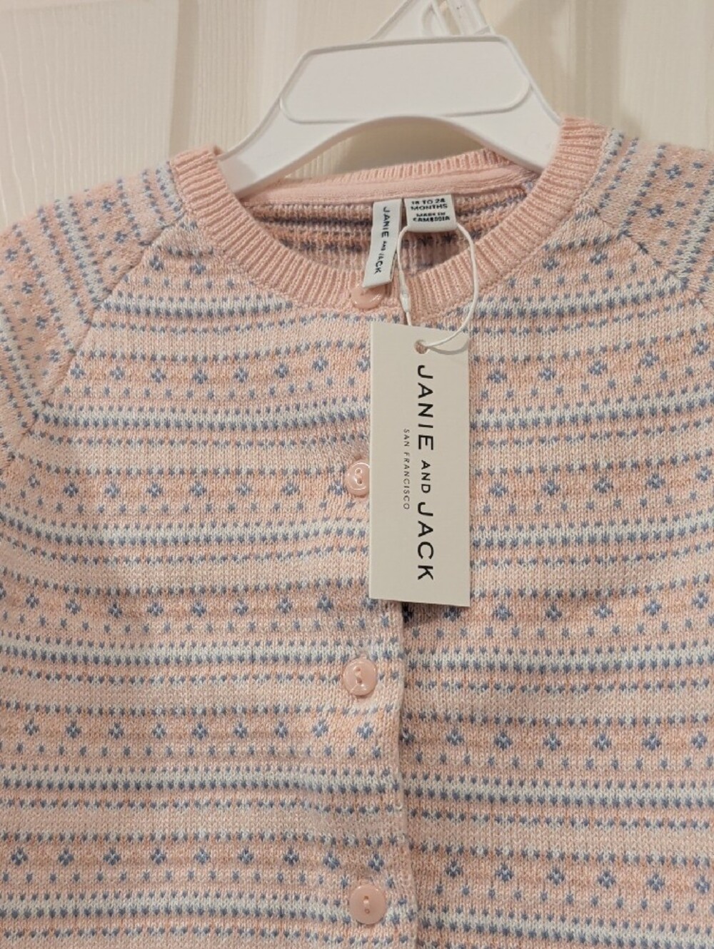 Janie and Jack Baby Girls Pink Fair Isle Knit Cardigan  - 18 to 24 Months